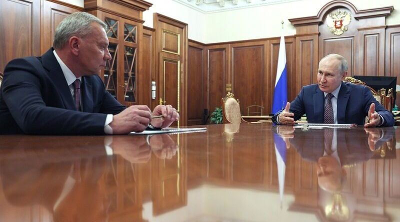 Vladimir Putin meets with Roscosmos Director General Yuri Borisov on June 30, 2023.